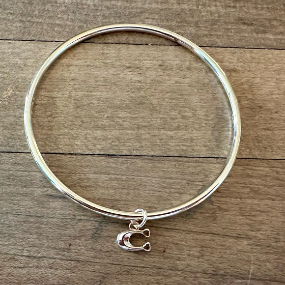 Coach Gold-tone Skinny Bangle Bracelet with Dainty Signature C Dangling Charm. - Picture 5 of 6